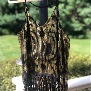 Black and Gold Fringe Top